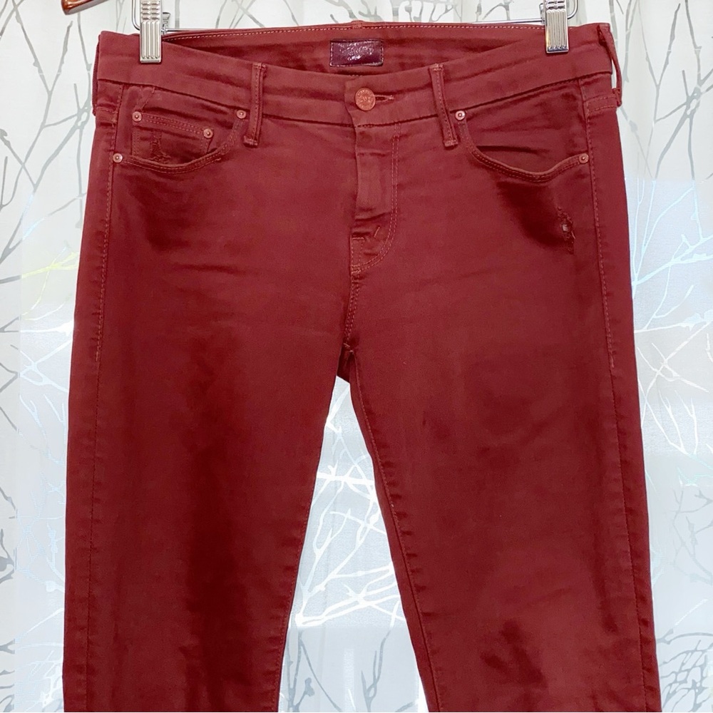 MOTHER THE LOOKER BLOW OUT DYE BURGUNDY DARK RED DISTRESSED STRETCH SKINNY JEANS - Picture 3 of 9